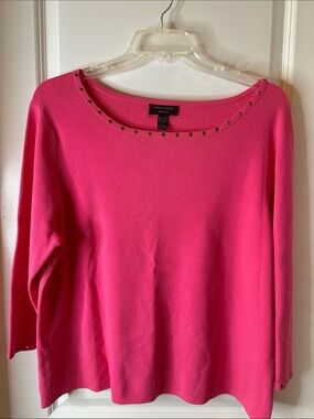 Cable & Gauge Hot Pink Studded Neckline Knit Top